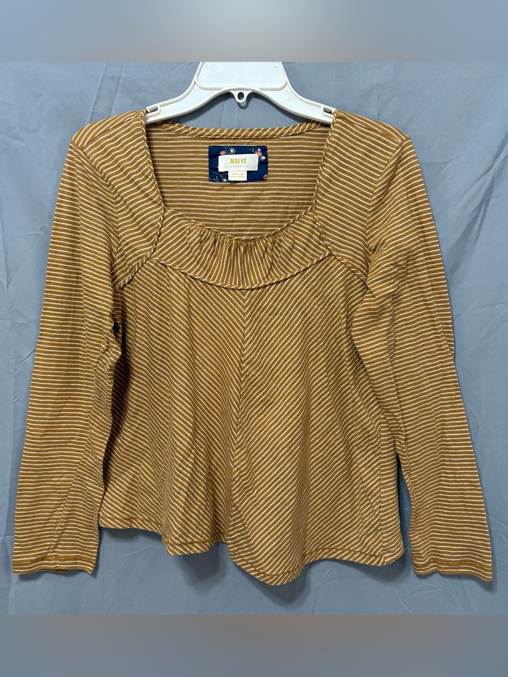 Maeve by Anthropologie Mustard and White Striped Long Sleeve Top Kenley